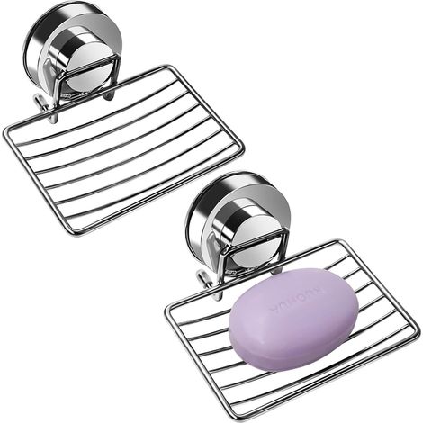 Lot de 2 porte-savons à ventouse, porte-savon en acier inoxydable 304 pour douche, salle de bain, baignoire, évier de cuisine (argenté, peu profond) (1/5)