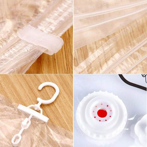 Sac de compression sous vide à tirage latéral, crochet pour vêtements, sac de rangement et de finition pour vêtements, housse anti-poussière (1/5)