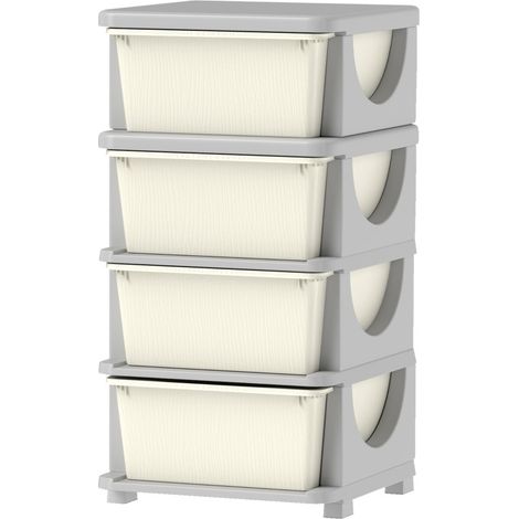 Cassettiera per bambini in plastica, 4 cassetti estraibili, bordi arrotondati, 37x37x76 cm (1/5)