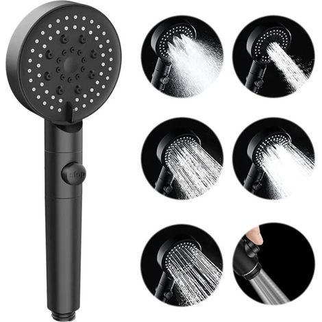 Pommeau de Douche à Main Haute Pression à 5 Modes avec Interrupteur de Pause Marche/Arrêt, Pommeau de Douche, Buses Anti-obstruction, Pulvérisateur de Pommeau de Douche à Main ,27.510cm(Noir) (1/4)