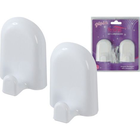 Ensemble de 2 crochets Gioia en ABS blanc – Fixation adhésive ou par vis – Organisation et polyvalence