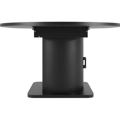Tavolo da pranzo allungabile rotondo in MDF nero con cassetti 118-158 cm (1/5)