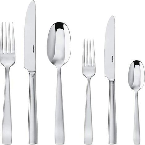 Sambonet Flat 62512-83 Set di Posate da Tavola Monoblocco in Acciaio Inox 18/10, per 6 persone, 36 pezzi: 6 forchette, 6 coltelli, 6 cucchiai, 6 forchette frutta, 6 coltelli frutta, 6 cucchiaini tè (1/4)