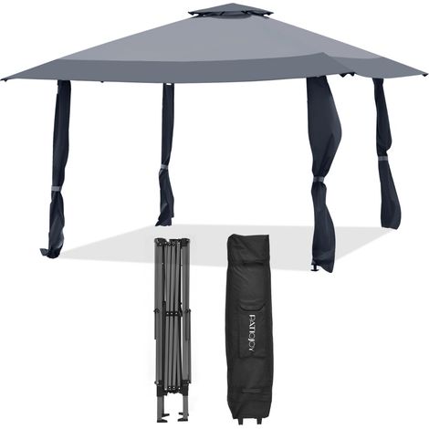 Tenda a baldacchino 4x4m con tetto a 2 livelli tessuto oxford altezze regolabili, Gazebo per cortile patio Grigio (1/4)