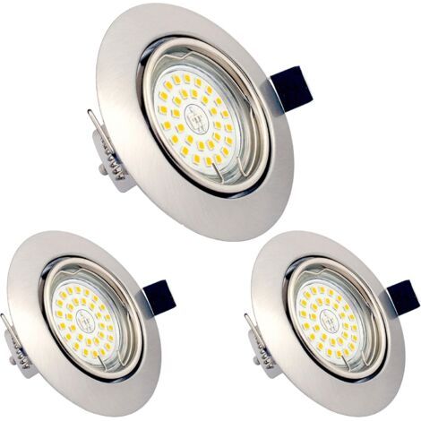 Lot de 3 Spots LED Encastrables Orientables Dimmables, GU10, 5W, Blanc Chaud 3000K, 230V, IP23, éclairage plafond LED intérieur pour Salon Cuisine Couloir (1/4)