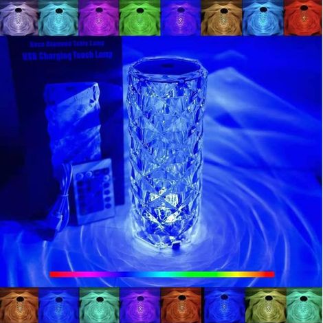 Lampe LED en cristal couleurs tactile de table télécommande rechargeable décoration chambre 16 rose (1/4)
