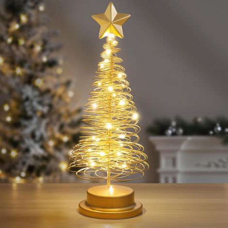 Guirlande lumineuse pour sapin de Noël, 33 cm, à piles, avec décoration en forme d'étoile pour le sommet du sapin, blanc chaud. (1/5)