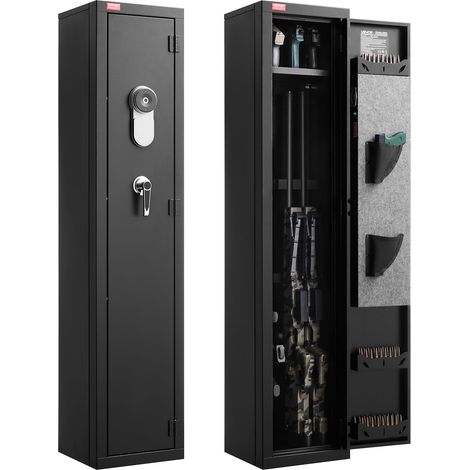 VEVOR Armoire a Fusils, Coffre-Fort pour Armes a Feu en Acier Lamine a Froid Haute Resistance, Deverrouille par Empreintes Digitales et Cles, avec LED, pour Armes Longues Pistolets, Assemblage Requis