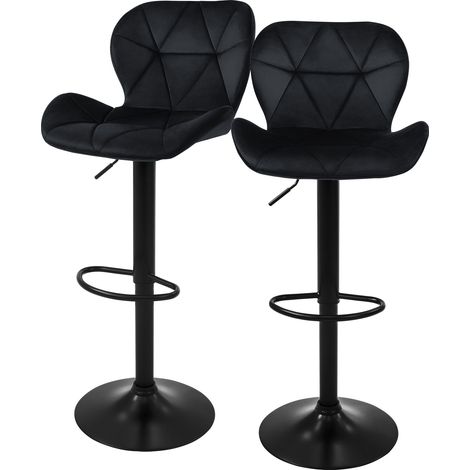ML-Design Set di 2 Sgabelli da Bar Rivestimento in Velluto Nero Sedia da Bancone Regolabile in Altezza 59-79 cm Girevole a 360° Sgabello Alto da Cucina Sedie da Bistrot con Schienale e Poggiapiedi
