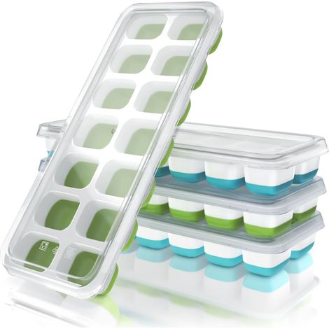 Arendo Eiswürfelformen 250ml - 14 Eiswürfel Fächer - 4er Set Eiswürfelbereiter mit Deckel - spülmaschinengeeignet - stapelbar - Silikon BPA-frei (1/5)