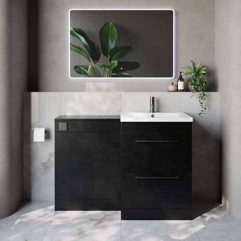 Napoli 460 Cento Nero Oak 1200mm 2 Drawer Vanity Unit Toilet Suite with Glide Basin - 1200mm - Gunmetal Grey 320mm HandleWithout Kingston Toilet Pan
