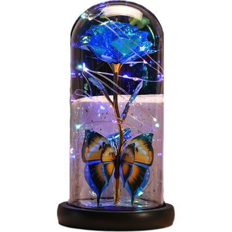 Cadeau pour femme, Rose en verre éternelle, fleur en cristal, cadeau d'anniversaire, rose lumineuse sous dôme de verre (1/5)