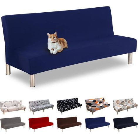 Housse de Canapé sans Accoudoir 3 Places Clic Clac Extensible Universel Lavable Couverture pour Canapé-lit Ajustable Housse Protection, Bleu Marine (1/5)