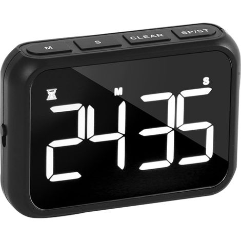 Temporizador electrónico LED recargable con gran pantalla LCD, despertador digital magnético para cocinar y hornear (negro) (1/5)
