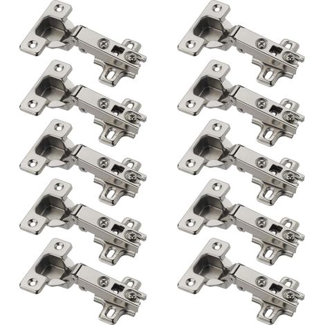 Evotrade – Lot de 10 charnières boitier 35mm – Droite (porte à recouvrement) – Ajustements 2D – Acier nickelé – Pour portes d'armoire – 110 degrés