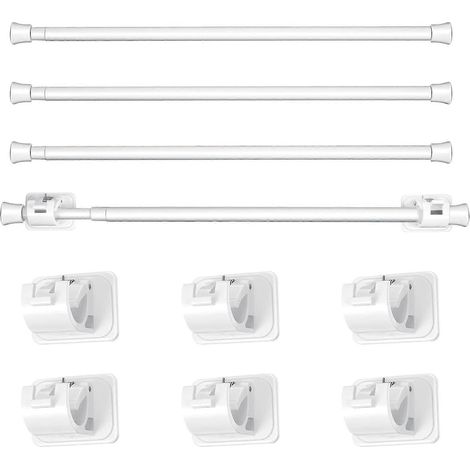 Tringle à rideaux extensible à ressort réglable avec crochet auto-adhésif, blanche, longueur 15,7 à 27,5 pouces (4) (1/5)