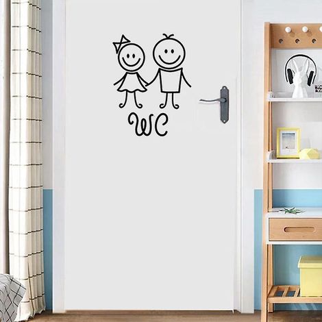 wc Boys Girls Cartoon Bathroom Signs Fx28 Children's Room Bathroom Hotel Self-adhesive (1/4)