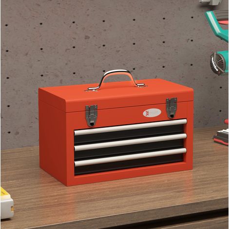 Coffre à outils 45x24x27 cm en acier rouge, 3 tiroirs, gain de place pour atelier – MEUBLIV (1/5)