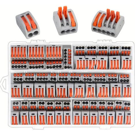 Connecteur De Fil - Terminaux D'écrou De Levier Automatique - Pour Fils Rigides Et Souples 0,08 À 4 mm² - Lot De 100 Pièces (40x 2-Trous, 50x 3-Trous, 10x 5-Trous) (1/5)