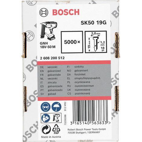 Bosch Clou à tête fraisée SK50 19G 1,2 mm 19 mm galvanisé - 2608200512