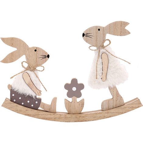 Lapin En Bois Décoratif Peint À La Main - Ornament De Table Pour Décoration De Pâques - Salle De Séjour Bureau Jardin Intérieur Extérieur - 1 Pièce (1/5)