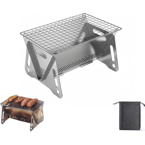 Barbecue à charbon de bois en acier inoxydable, mini barbecue d'extérieur, portable et pliable, avec sac de rangement, 27 x 16 x 13 cm, pour le camping et les terrasses. (1/5)