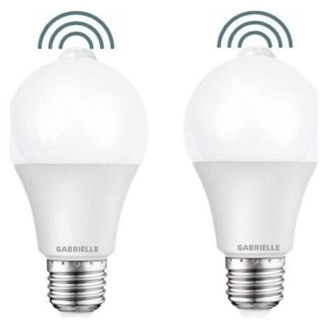 Set of 2 LED PIR Motion Detector Bulb, E27 Screw Base, 12W, 1000 Lumens (100 Watt Equivalent), 220V, 6000K Cool White, Security Lighting Bulbs (1/5)