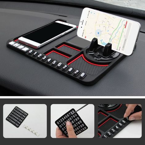 GARRYFIZH Tapis antidérapant multifonctionnel pour voiture, support de téléphone portable, tapis de rangement pour plaque d'immatriculation de stationnement temporaire (1/5)