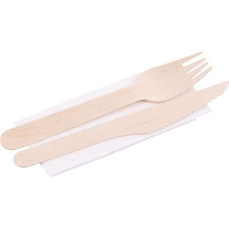 Set de couverts MagicHome Woodline ECO, en bois, couteau, fourchette, serviette, 100% Naturel