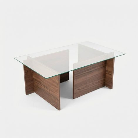 Couchtisch aus gehärtetem Glas 105x65 cm Vetrino - Walnuss (1/5)