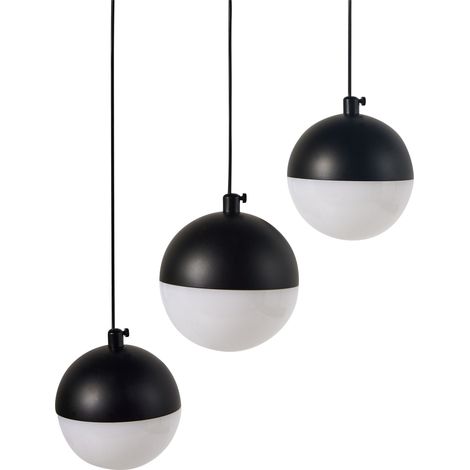 Lampadario con 3 luci LED integrate paralume rotondo metallo verniciato vetro nero Ankobra