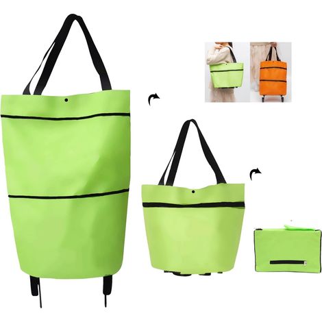 1 pièce - Sac de courses pliable à roulettes - Petit chariot de courses - Portable - Vert (1/5)