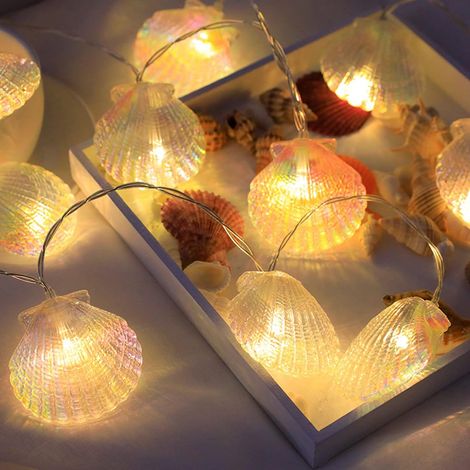 Guirlande lumineuse LED en forme de coquillage - 4,5 m - 30 LED - Blanc chaud - Pour table, jardin, salle de bain, mariage, fête (1/5)