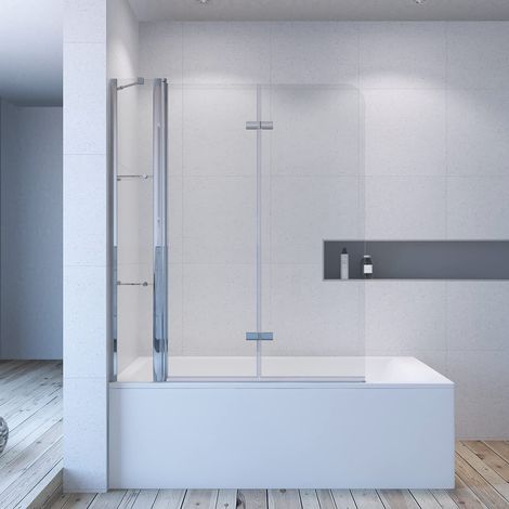 AQUABATOS Badewannenabtrennung Badewannenfaltwand 5 mm ESG glas mit Nano Beschichtung Duschtrennwand für Badewanne 7. 150 x 140 cm Silberne (1/5)