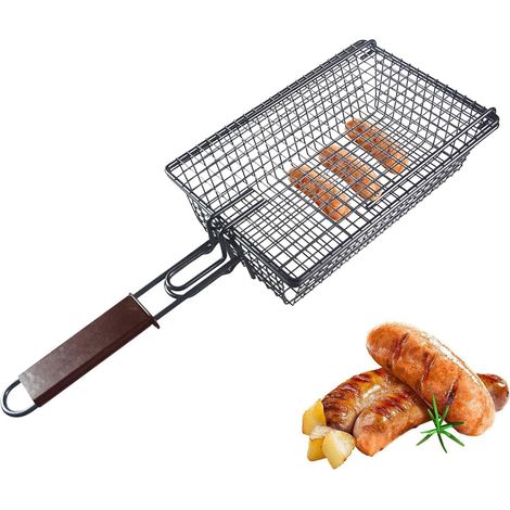 Panier de barbecue anti-adhésif avec poignée pliable Paniers cuisson pour l'extérieur viande poisson, légumes, steak, et crevettes - (1/5)