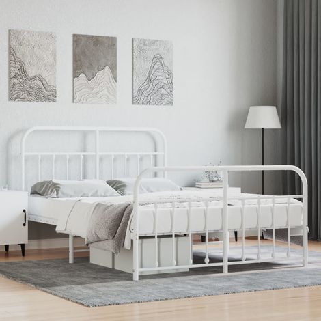 Lit adulte avec tête de lit pour Couchage,Cadre de lit métal/pied de lit blanc 150x200cm -BV19111 (1/5)