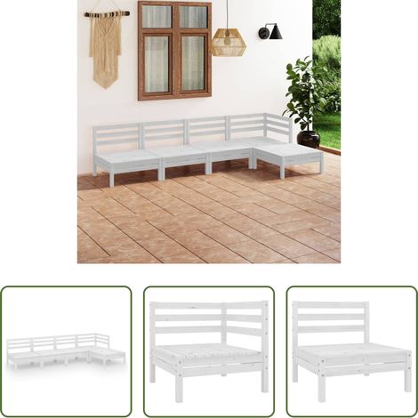 Holzsofa -  5-tlg. Garten-Lounge-Set Massivholz Kiefer Weiß (1/5)