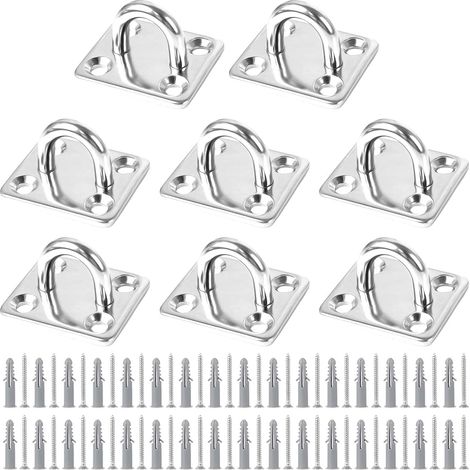 8 PCS Plaque Oeillet Acier Inoxydable, Plaque à Oeillet Fixation pour Voile d'Ombrage Plaque à Œillets en Acier Inoxydable pour Bateau Plafond Mural Balançoire Hamac Marine (1/5)