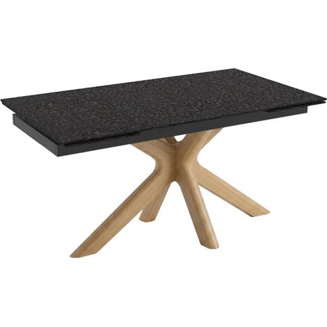 Table extensible 160 à 240 cm en verre bullé gris pied croisé bois clair - ATLANTA 12 (1/5)