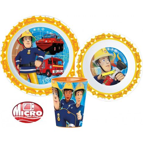 Juego de vajilla de Bombero Sam: plato, tazón y taza 3 en 1