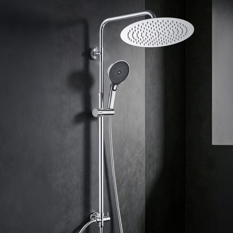 JOHO – Colonne de douche sans robinetterie en acier inoxydable chromé – Douche pluie carrée XXL 30x30 cm – Grande douchette à main 13 cm 3 jets – Réglable en hauteur