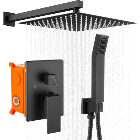 Colonne de Douche Encastrée, Colonne Douche Encastrable, Noir Kit Douche Encastrable avec Tête de Douche Carrée 25x25cm- Laiton (1/5)