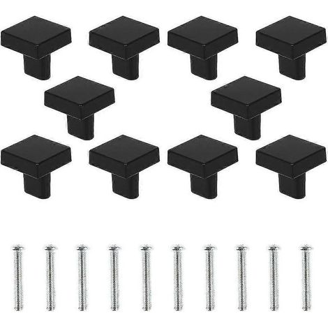 Lot de 10 boutons de porte noirs en laiton massif, boutons carrés pour meubles de cuisine vintage avec vis pour placards, tiroirs (noir) (1/5)