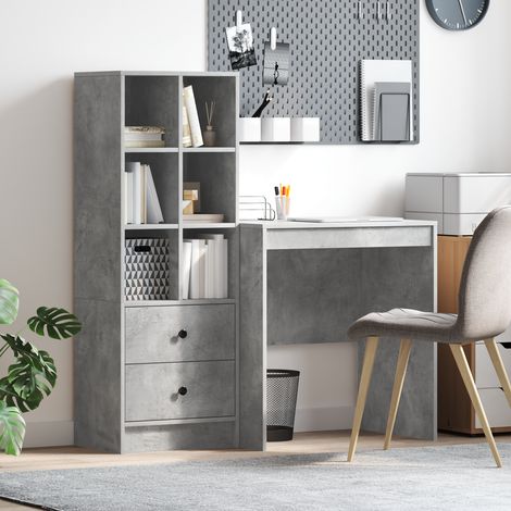 Schreibtisch mit Schubladen mit Regal 2 pcs Beton Grau