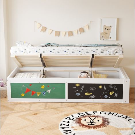lit enfant couchage rangement 90x200 bois blanc OKMYHOME