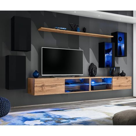 Ensemble Meuble TV "Switch XXV" 280cm Noir & Naturel (1/4)