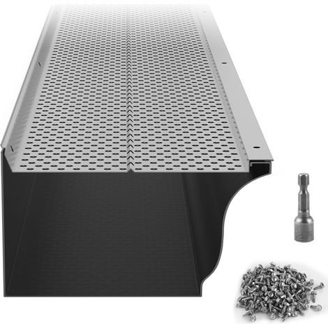 Mophorn Dachrinnenschutz, 152 mm Breite, Aluminium-Laubfilter, DIY-Dachrinnenabdeckung, 52 Stück, 528 cm Gesamtlänge, 4 mm Lochdurchmesser und 0,5 mm Dicke, Raptor-Dachrinnenschutz (1/5)