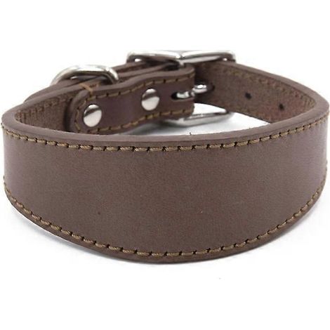 Breites, weiches Lederhalsband für Hunde, verstellbar mit weichem Futter, braune Farbe, Größe L, optimaler Komfort für kleine Hunde.