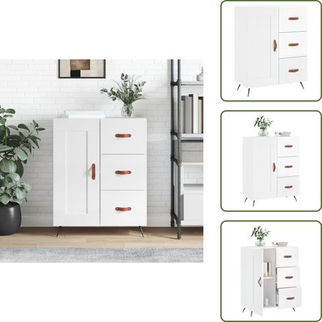 Sideboard Hochglanz-Weiß 69,5x34x90 cm Holzwerkstoff - Schreibtisch - Wohnzimmermöbel - Sideboard - Regal - Aufbewahrung (1/5)
