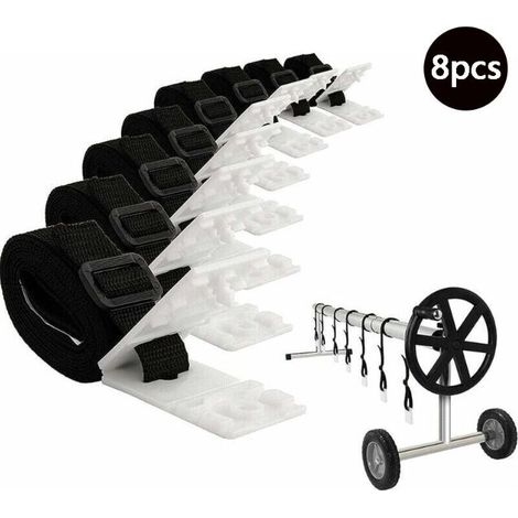 YMYNY 8 Pièces enrouleur de bâche pour piscine sangles et clips de fixation pour les enrouleurs moulinet de couverture solaire de piscine pour tube solaire de moulinet de piscine creusée (1/4)
